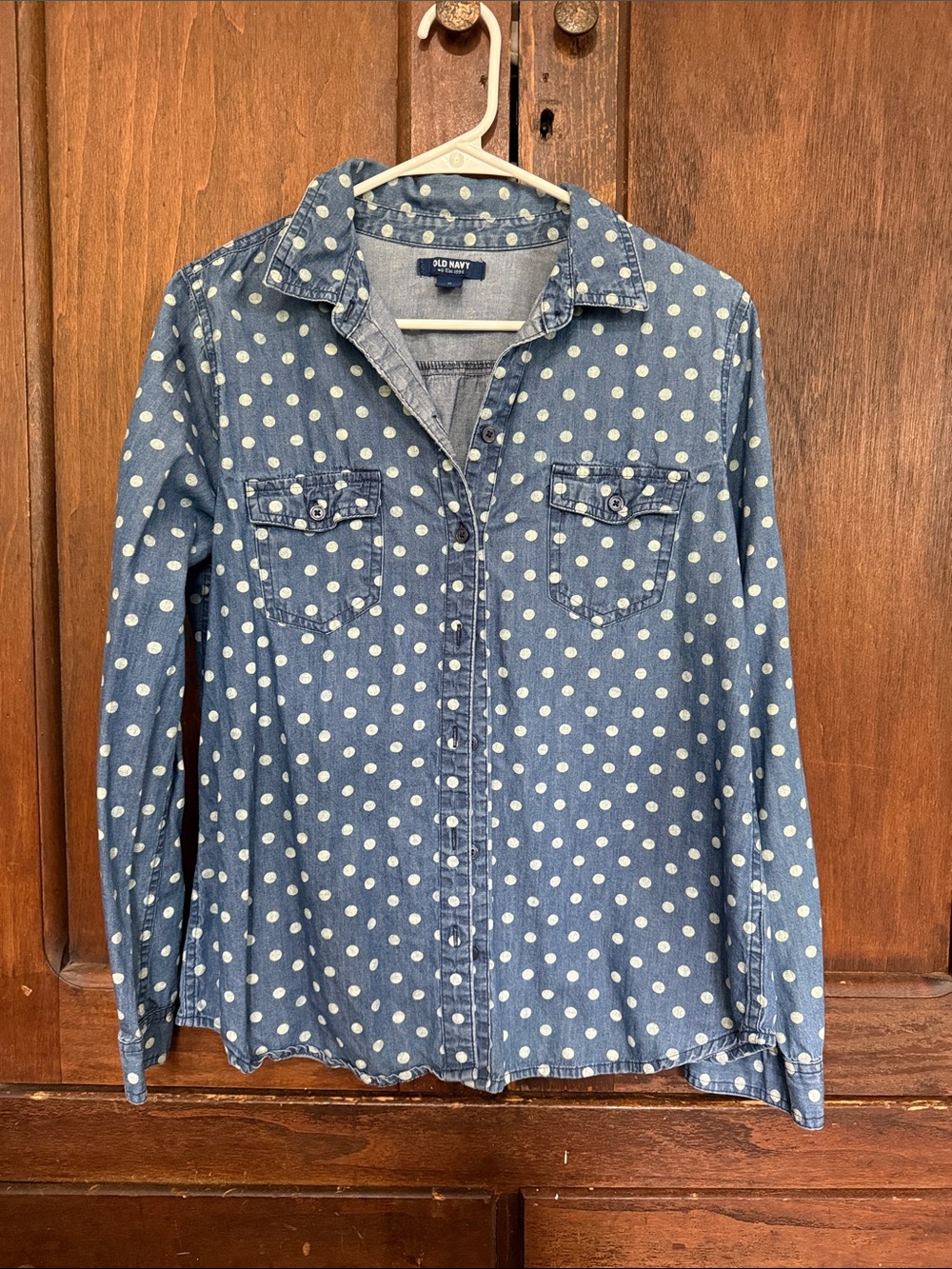 Old Navy Blue Polka Dot Chambray Shirt